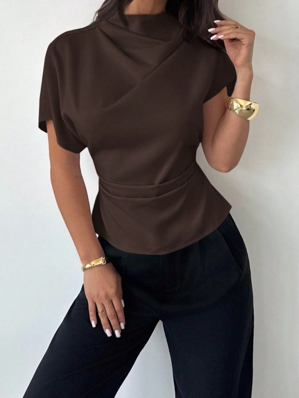 Brown Elegant Women's Asymmetrical Shirt